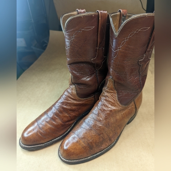 Lucchese Boots men's size 8.5EE Exotic Genuine Cognac Brown Smooth Ostrich class - Picture 1 of 12